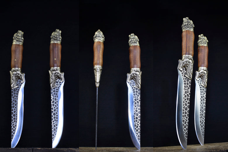 Kitchen Knife Dragon Tiger Bone Knife with Rosewood Handle - 34.5cm Steel Blade