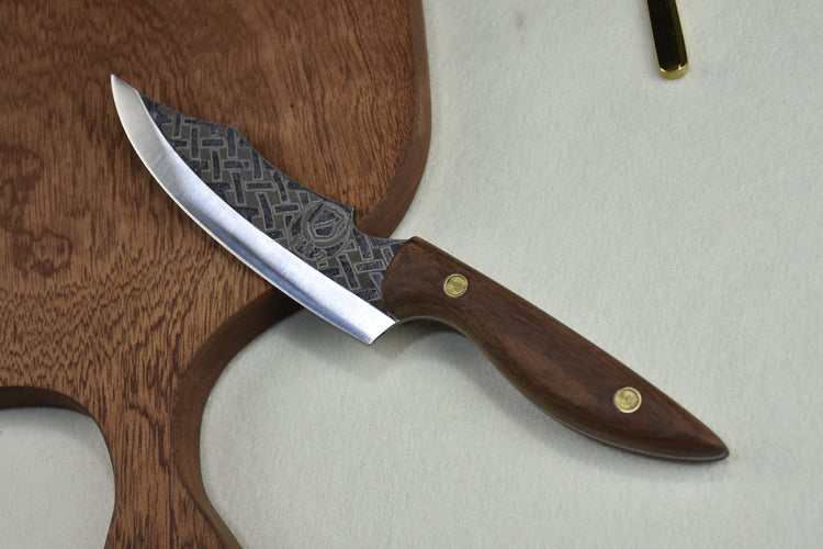Boning Knife with Rosewood Handle - Woven Pattern Kitchen Tool 25.8cm