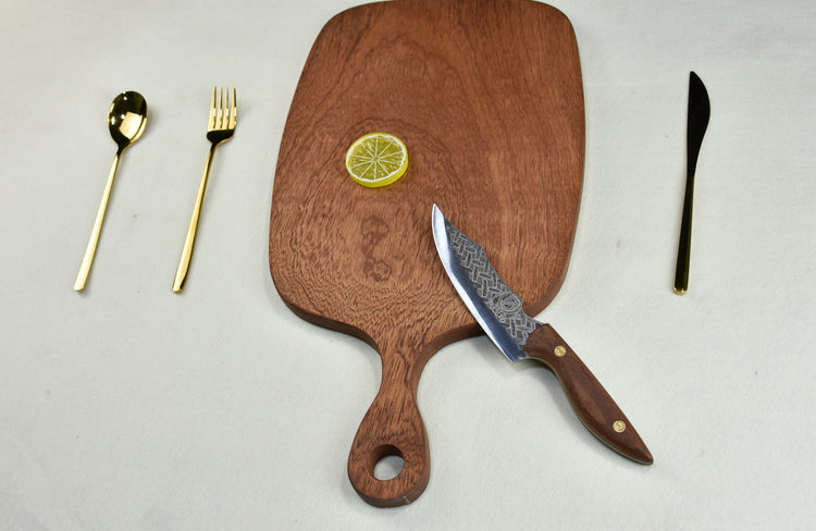 Boning Knife with Rosewood Handle - Woven Pattern Kitchen Tool 25.8cm