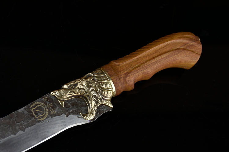 Black Tiger Bone Knife - 28.5cm Kitchen Hunting Blade with Rosewood Handle