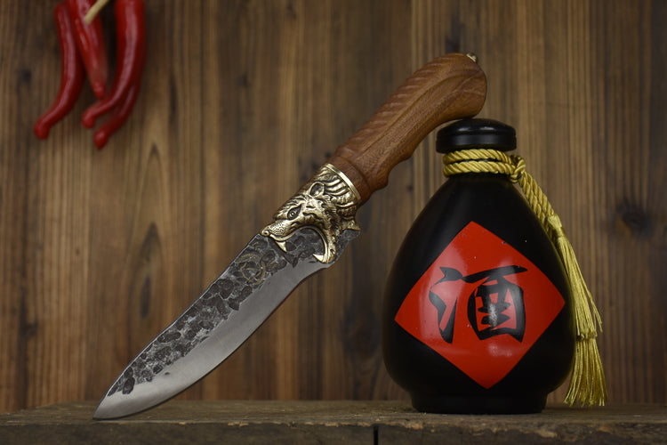 Black Tiger Bone Knife - 28.5cm Kitchen Hunting Blade with Rosewood Handle