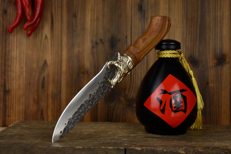Black Tiger Bone Knife - 28.5cm Kitchen Hunting Blade with Rosewood Handle