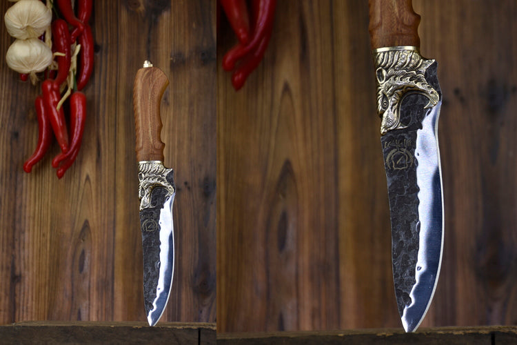 Black Tiger Bone Knife - 28.5cm Kitchen Hunting Blade with Rosewood Handle