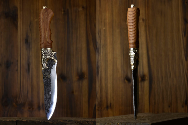 Black Tiger Bone Knife - 28.5cm Kitchen Hunting Blade with Rosewood Handle