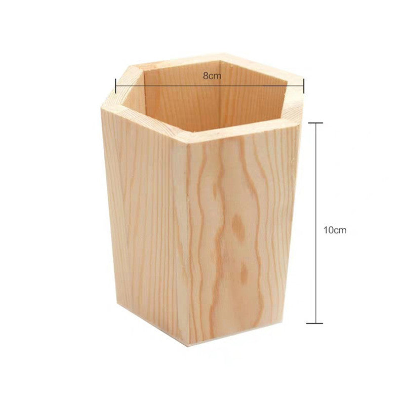 Wooden Hexagonal Round Pen Holder - Handmade Painted Desk Organizer