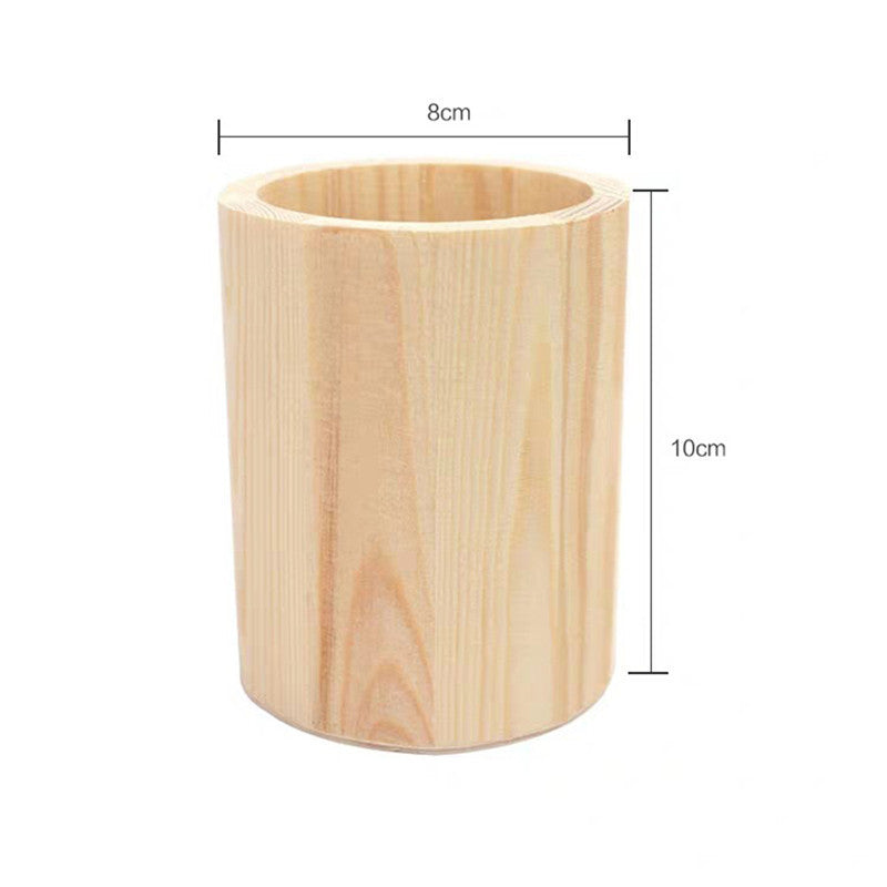 Wooden Hexagonal Round Pen Holder - Handmade Painted Desk Organizer