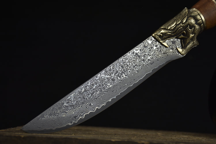 Damascus Bone Knife with Rosewood Handle - Kitchen Carving & Boning Tool