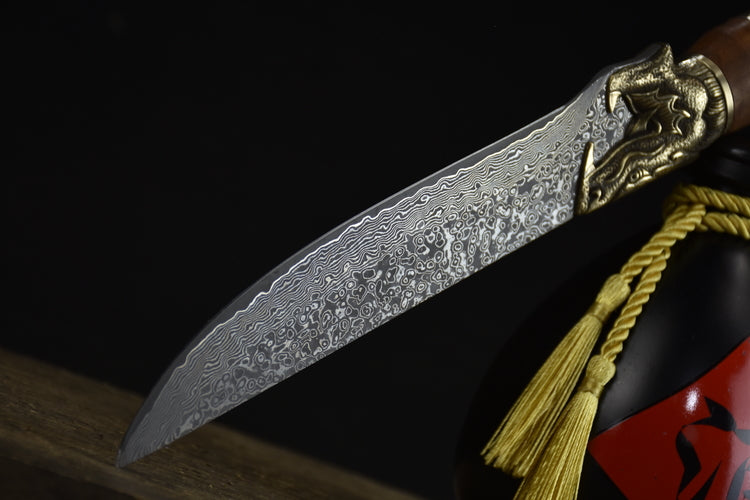 Damascus Bone Knife with Rosewood Handle - Kitchen Carving & Boning Tool