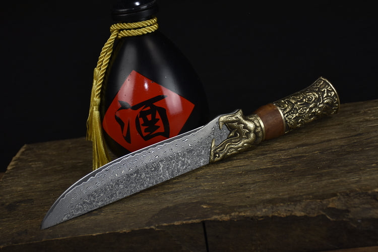Damascus Bone Knife with Rosewood Handle - Kitchen Carving & Boning Tool