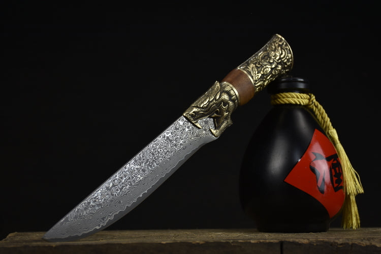 Damascus Bone Knife with Rosewood Handle - Kitchen Carving & Boning Tool