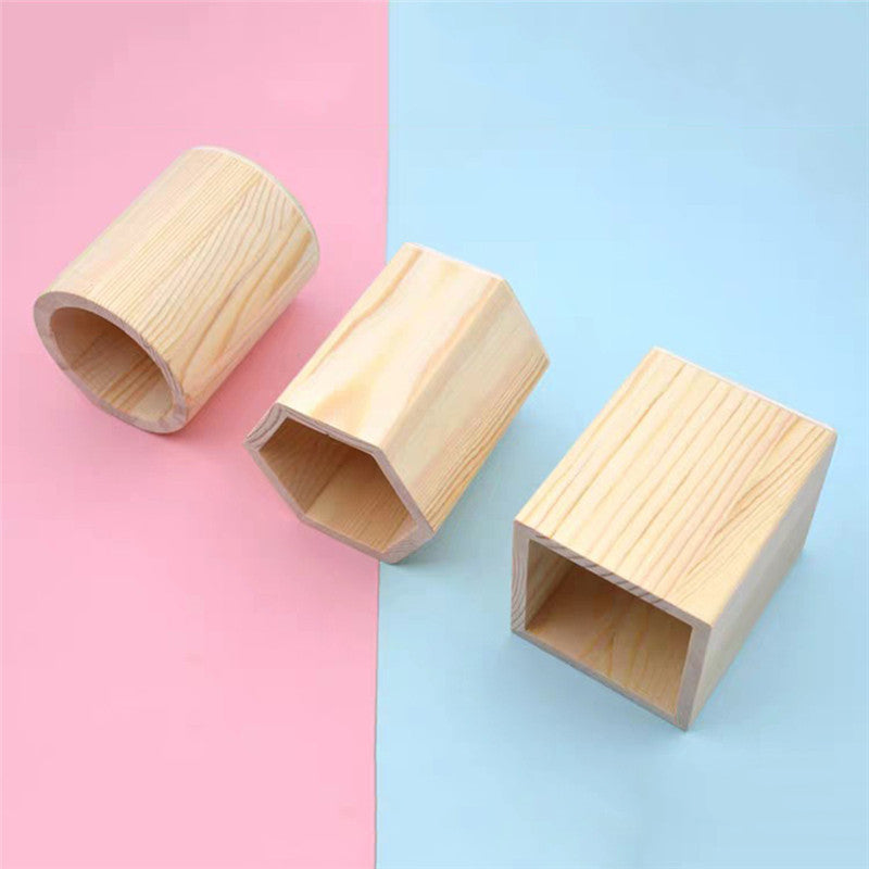 Wooden Hexagonal Round Pen Holder - Handmade Painted Desk Organizer
