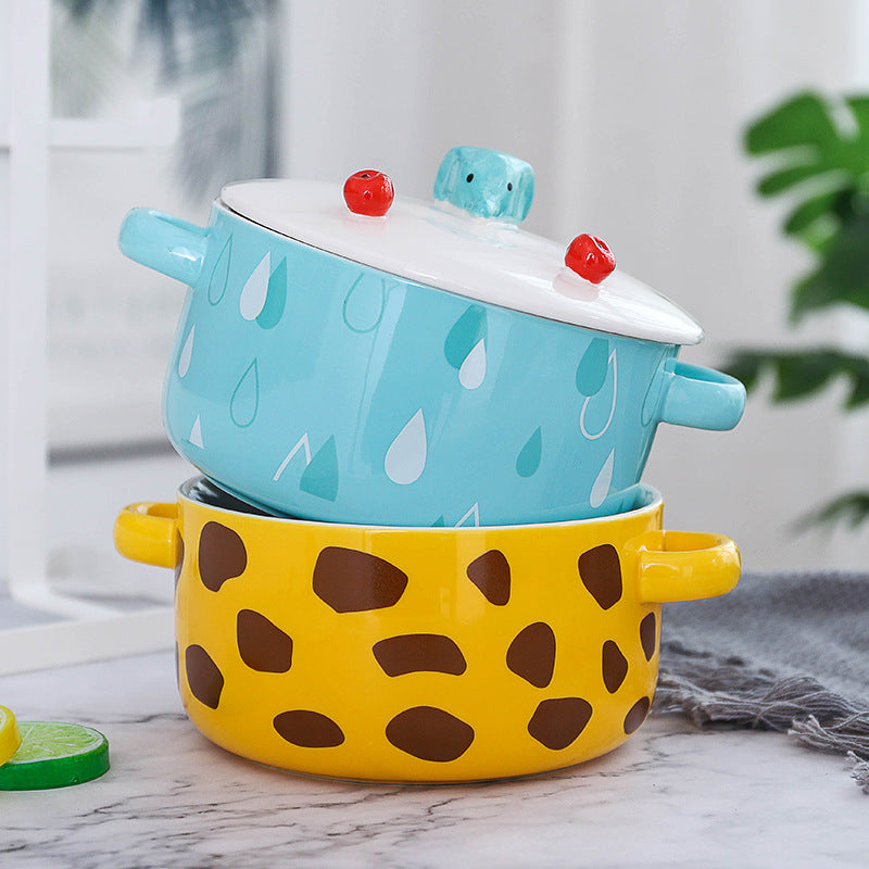 Animal Ceramic Instant Noodle Bowl - Porcelain Kitchen Serveware, Multiple Styles
