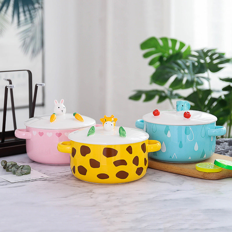 Animal Ceramic Instant Noodle Bowl - Porcelain Kitchen Serveware, Multiple Styles