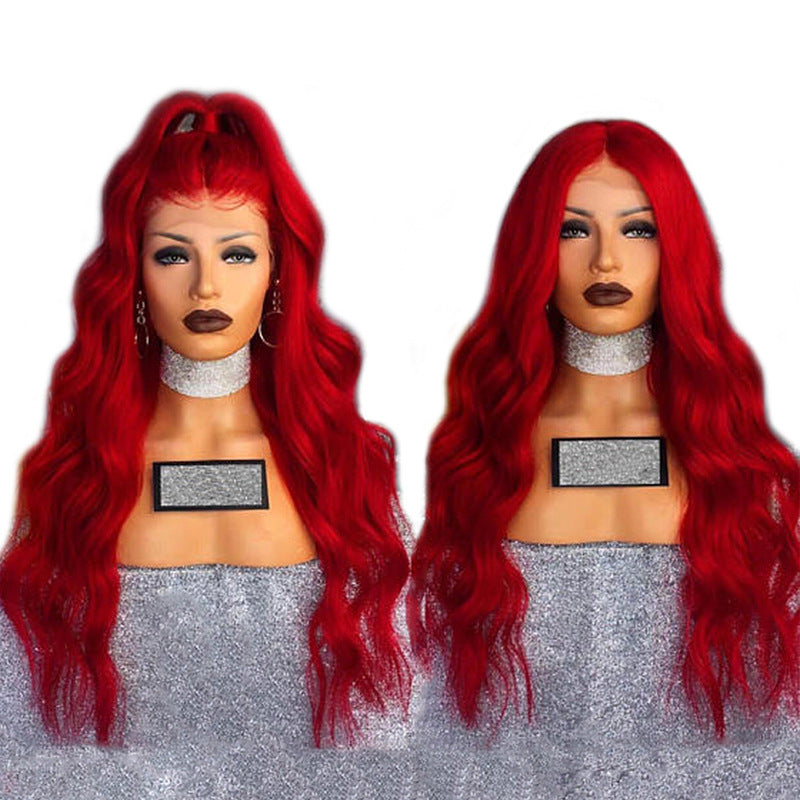 Red Long Curly Synthetic Lace Front Wig - 26 Size