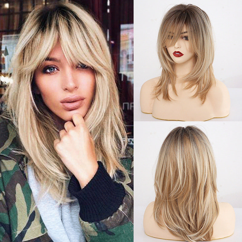 Long Hair Wig Gradient Gold - Synthetic Hair