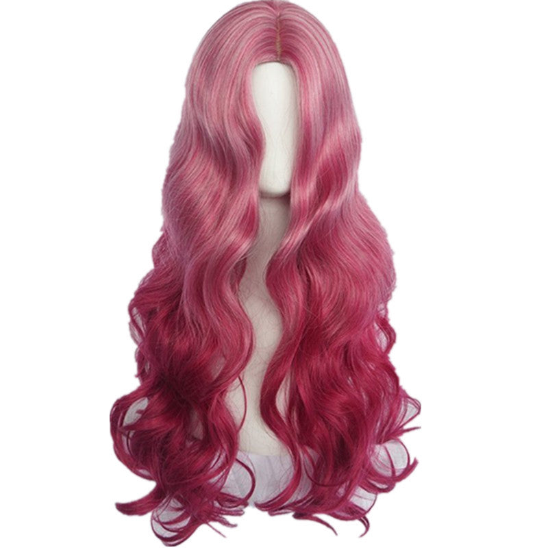 Long Curly Synthetic Wig with Red Wine Color and Bangs - Exotic Style