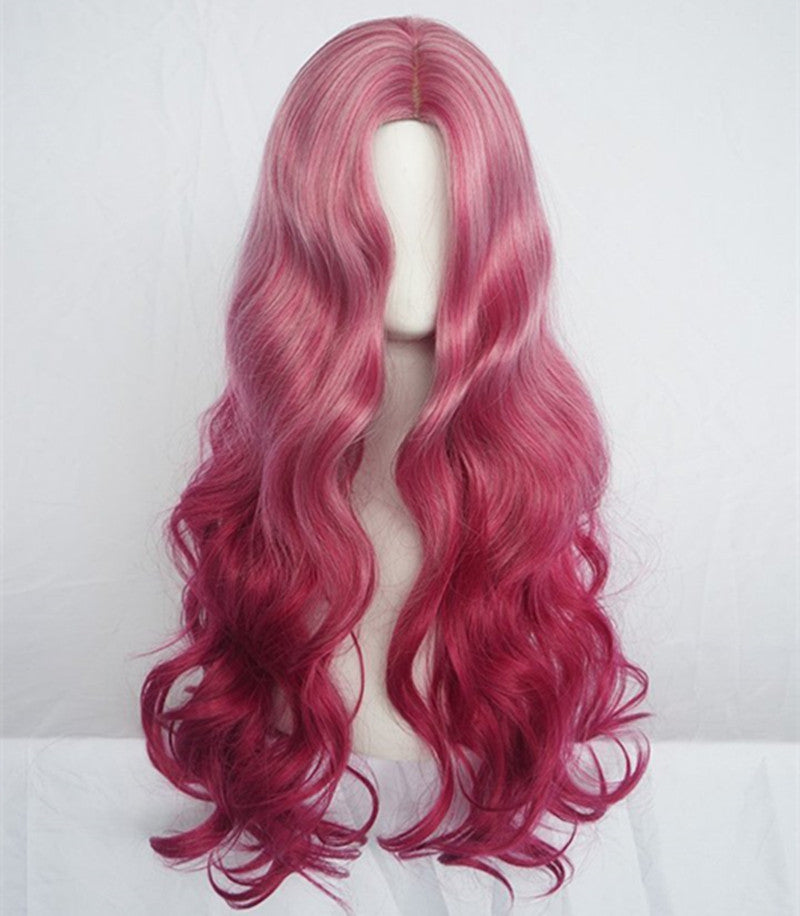 Long Curly Synthetic Wig with Red Wine Color and Bangs - Exotic Style