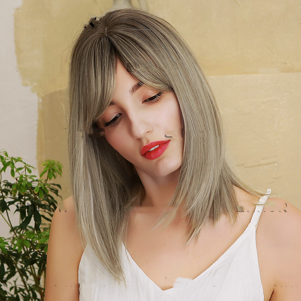 Blond Synthetic Wig with Eight-Character Bangs - 45cm