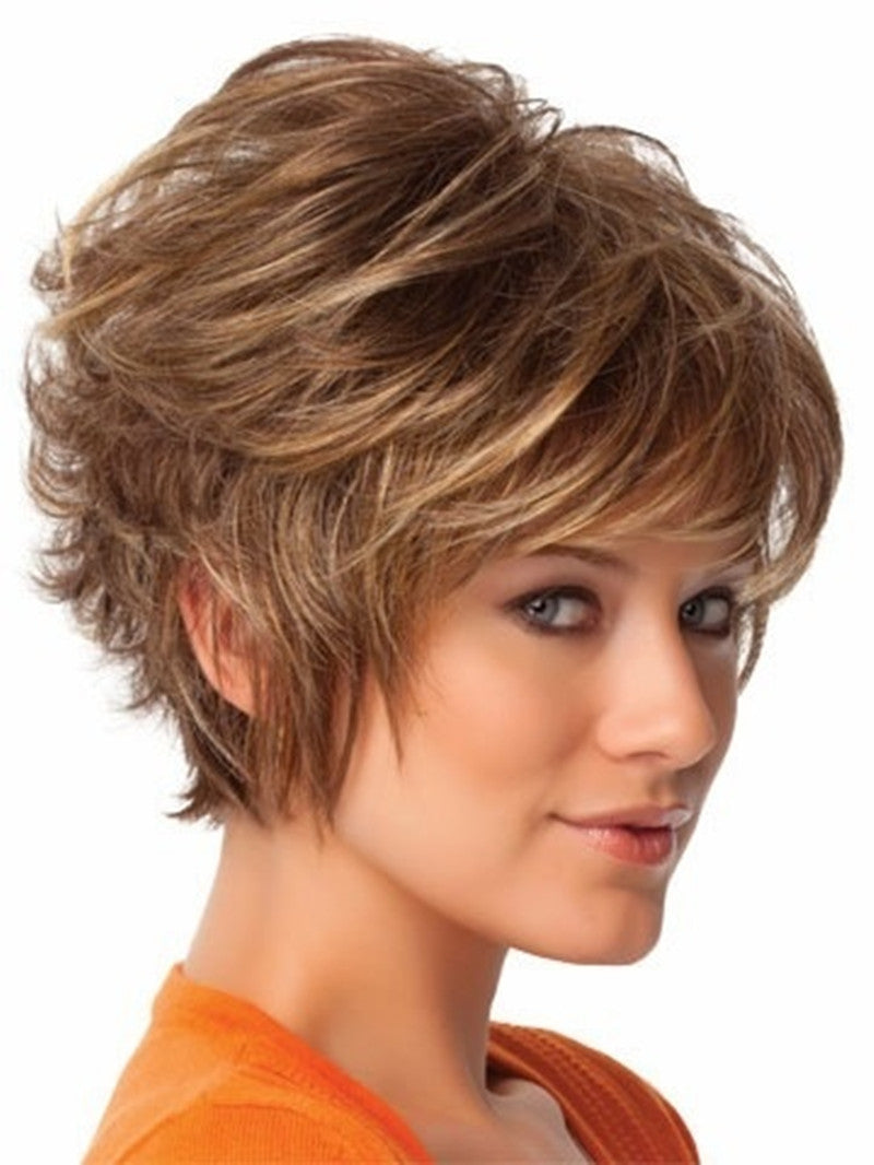 Short Curly Synthetic Wig for Women - Natural Fluffy Hair with Oblique Bangs