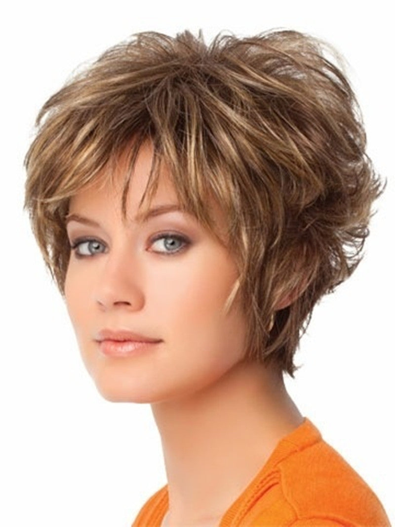 Short Curly Synthetic Wig for Women - Natural Fluffy Hair with Oblique Bangs