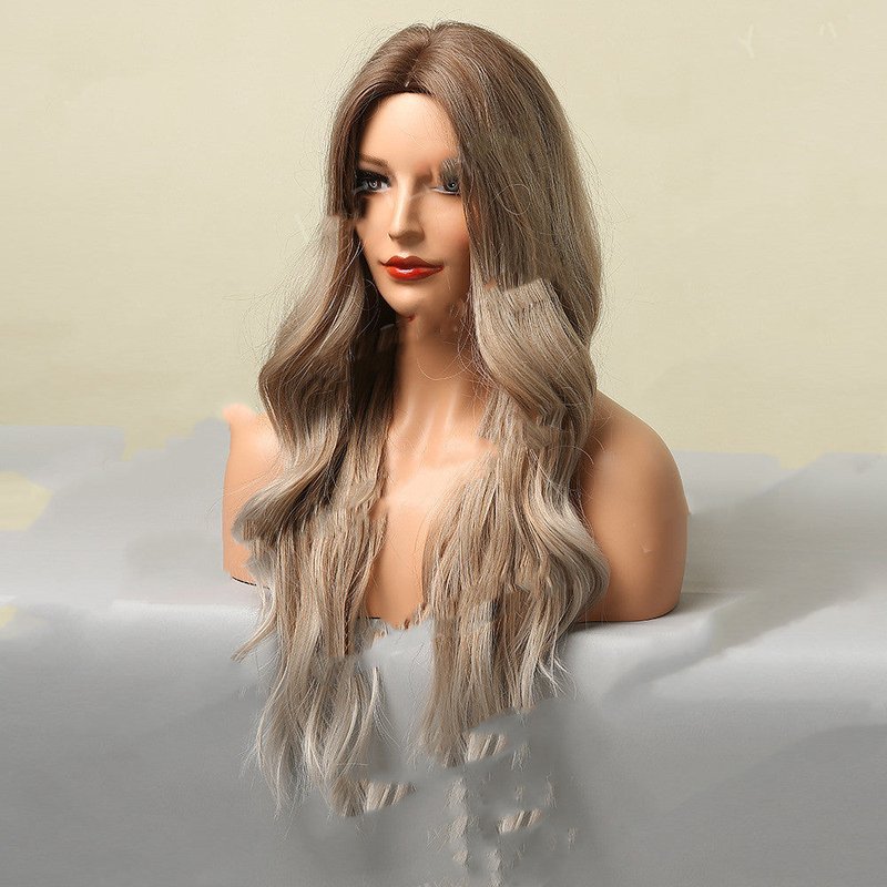 Long Curly Synthetic Wig for Women without Bangs - Yellow