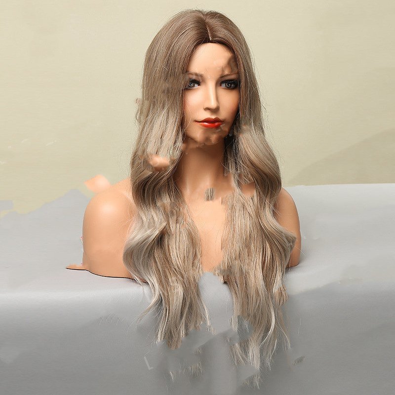 Long Curly Synthetic Wig for Women without Bangs - Yellow