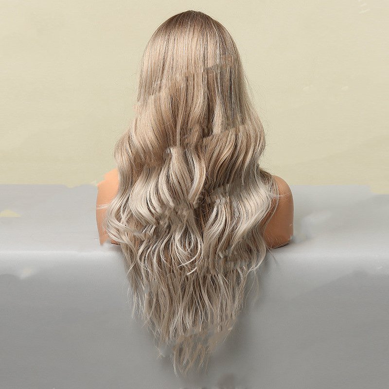 Long Curly Synthetic Wig for Women without Bangs - Yellow