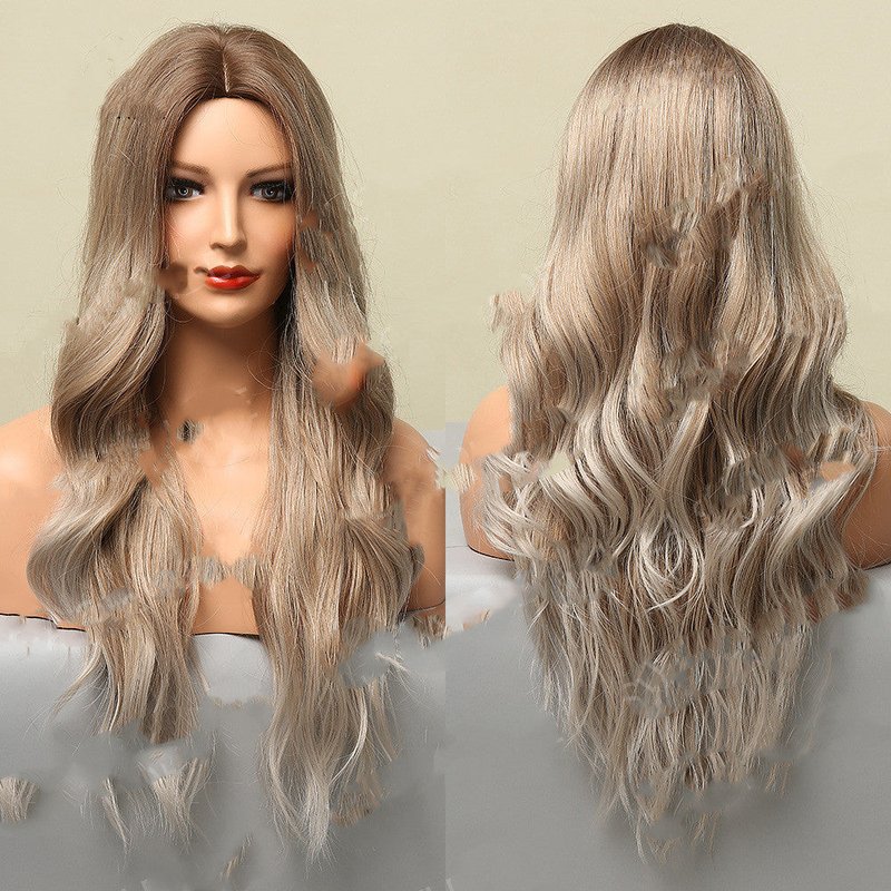 Long Curly Synthetic Wig for Women without Bangs - Yellow