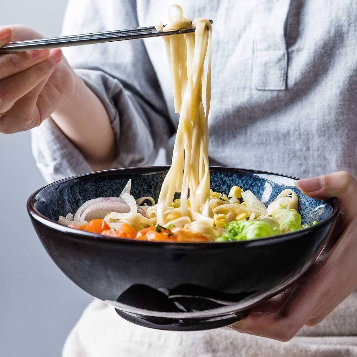 Ceramic Cauldron Bowl for Cooking & Serving - Navy Blue