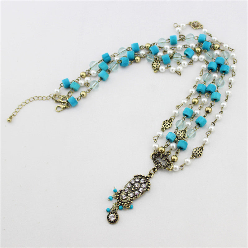 Turquoise Pearl Drop Hair Chain Headband - Blue