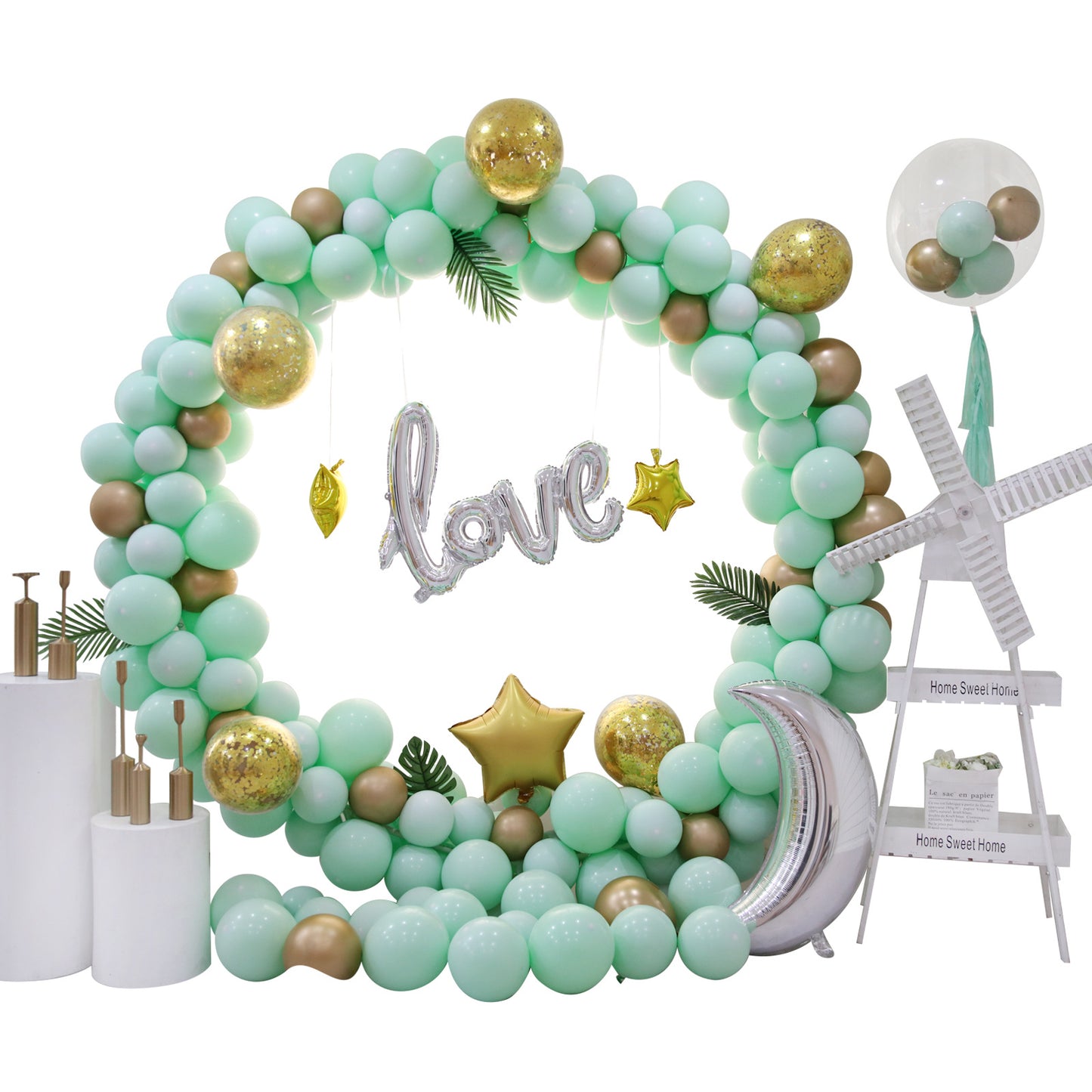 Mint Green Latex Balloon Chain Set for Birthday Party Decoration - 10 Inch & 12 Inch