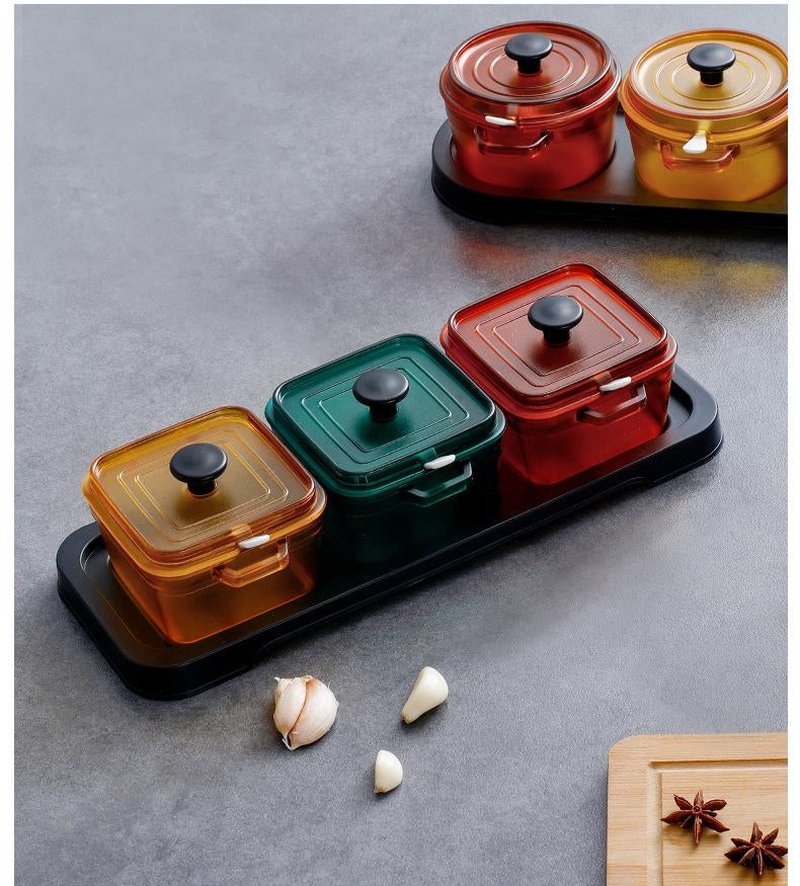 Enamel Seasoning Storage Box Set - Round & Square Styles, 3-Pack