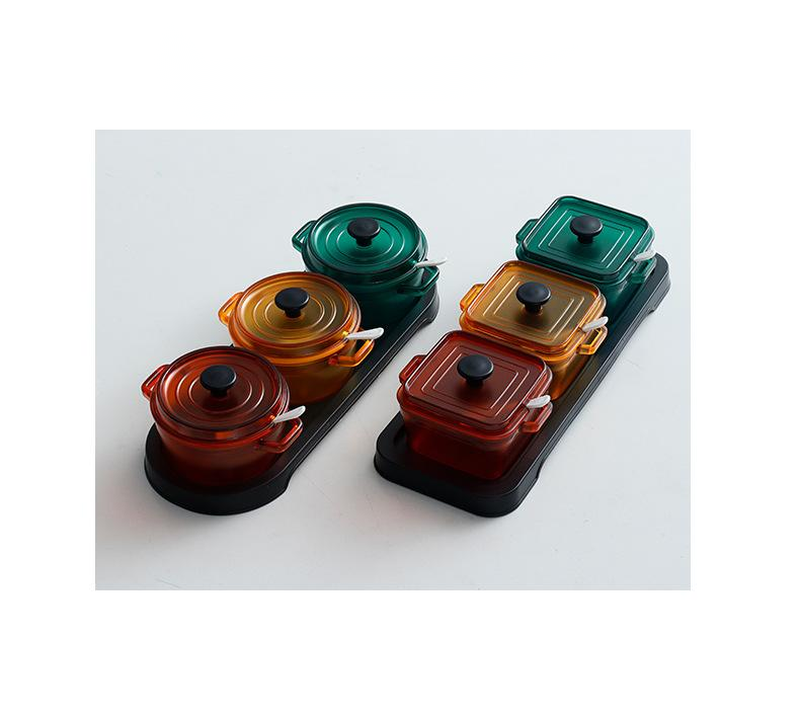 Enamel Seasoning Storage Box Set - Round & Square Styles, 3-Pack