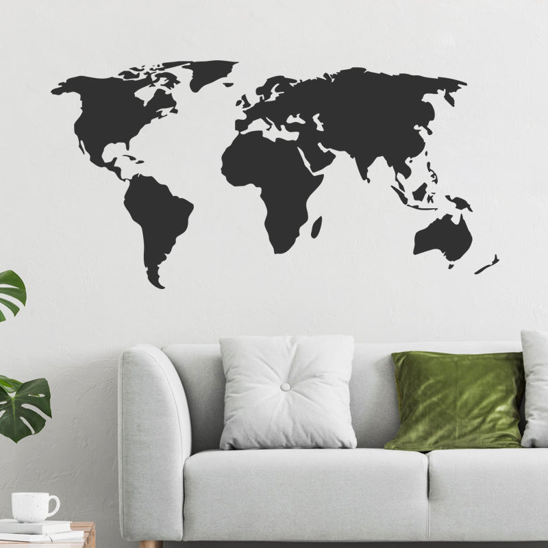 Black World Map Wall Sticker - Self-Adhesive Continents Decal 45x60cm Set