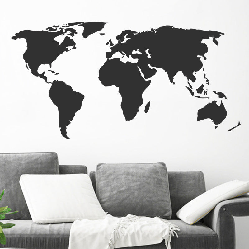 Black World Map Wall Sticker - Self-Adhesive Continents Decal 45x60cm Set