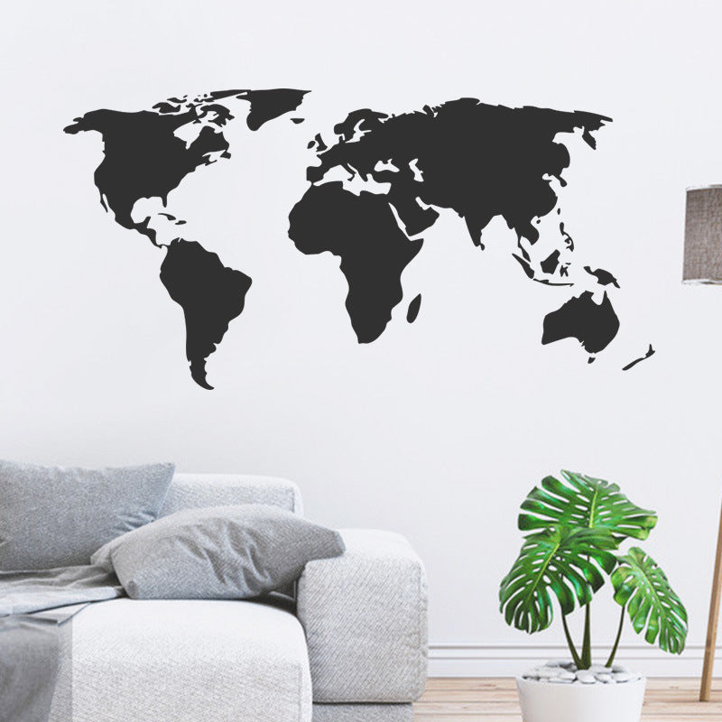 Black World Map Wall Sticker - Self-Adhesive Continents Decal 45x60cm Set