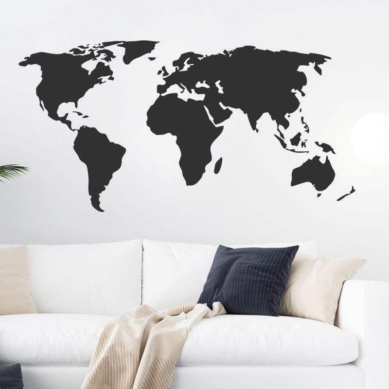 Black World Map Wall Sticker - Self-Adhesive Continents Decal 45x60cm Set
