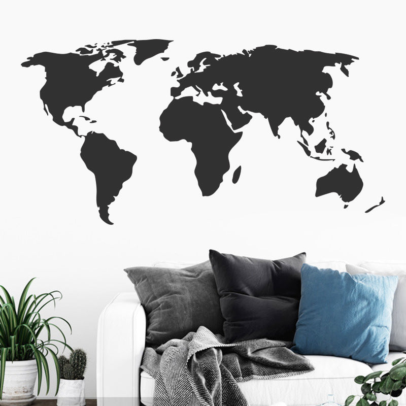 Black World Map Wall Sticker - Self-Adhesive Continents Decal 45x60cm Set