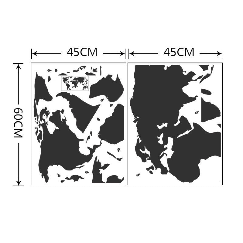 Black World Map Wall Sticker - Self-Adhesive Continents Decal 45x60cm Set