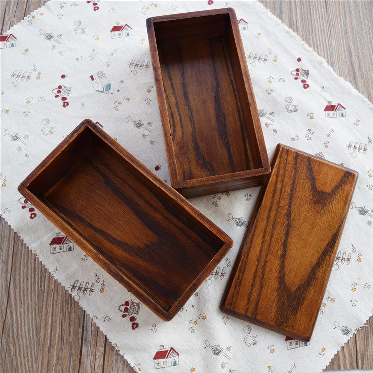 Wooden Square Two-Layer Bento Lunch Box - Solid Wood Sushi Box