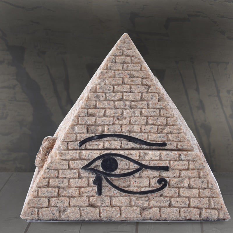 Resin Egyptian Pyramid Jewelry Storage Box - Brown 10x10x9cm