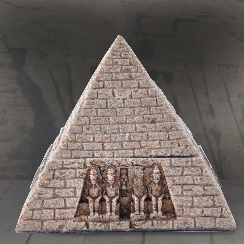 Resin Egyptian Pyramid Jewelry Storage Box - Brown 10x10x9cm