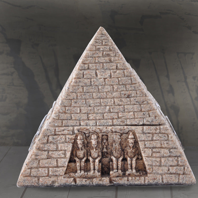 Resin Egyptian Pyramid Jewelry Storage Box - Brown 10x10x9cm