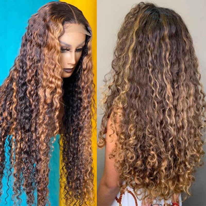 Deep Wave Lace Wig with Inter-Color Lace Headgear - Natural Curly Style, 10-16 Inches