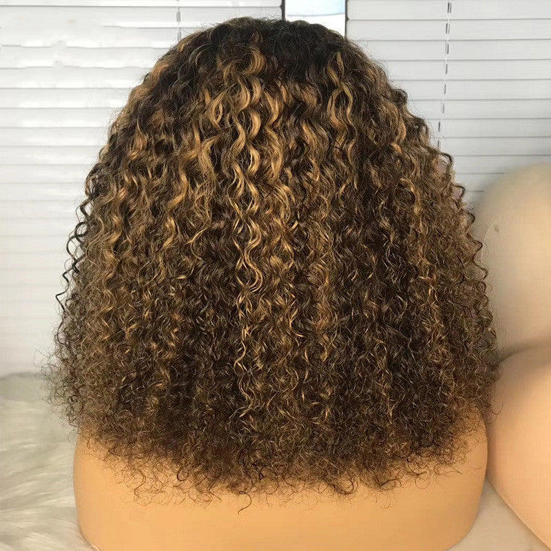Deep Wave Lace Wig with Inter-Color Lace Headgear - Natural Curly Style, 10-16 Inches