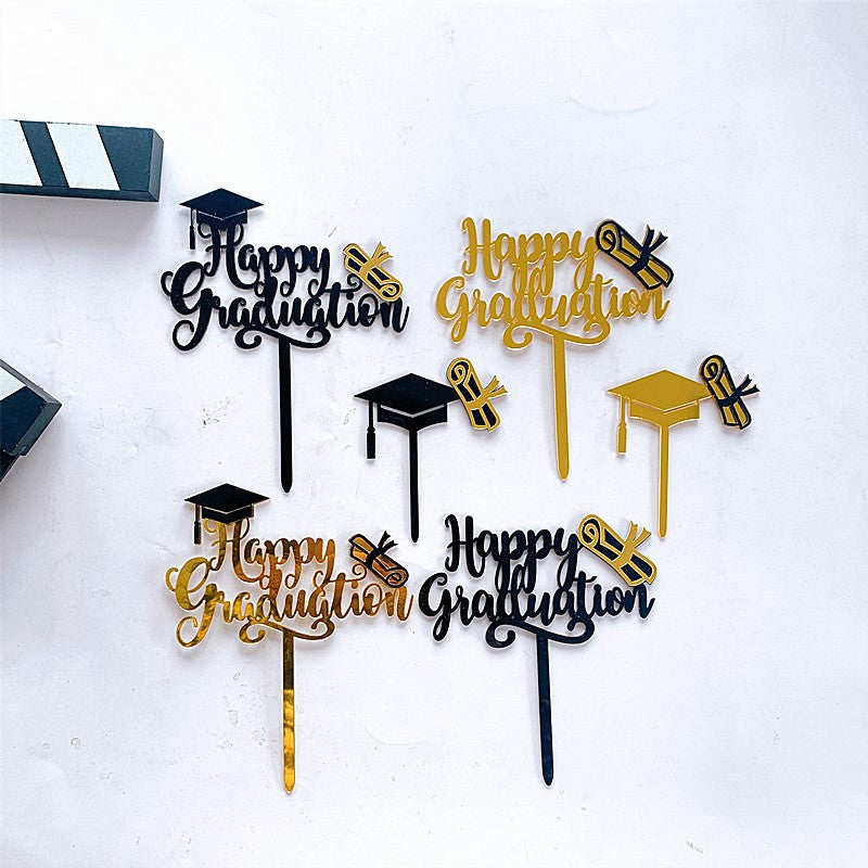 Graduation Cake Toppers Acrylic Letter Hats for Class Party Decorations