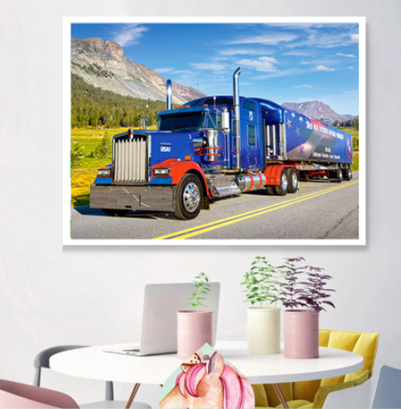 Blue 5D Diamond Embroidered Truck Mosaic Kit - Multiple Sizes & Round Diamonds