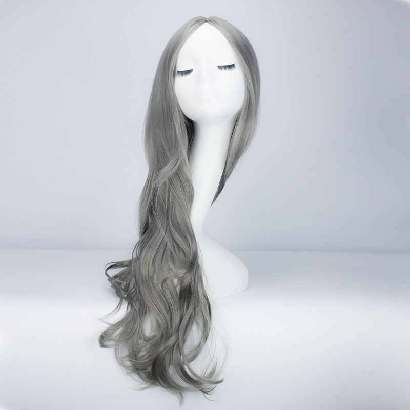 Long Curly Synthetic Wig with Centered Bangs - Chemical Fiber Hair for Ladies