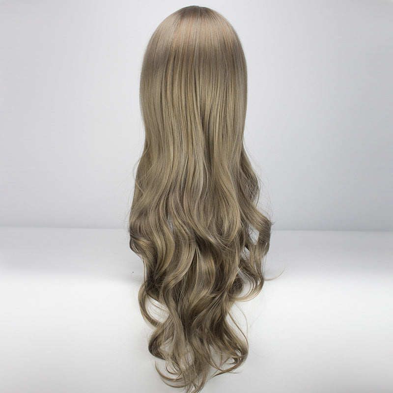 Long Curly Synthetic Wig with Centered Bangs - Chemical Fiber Hair for Ladies