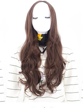 Long Curly Synthetic Wig with Centered Bangs - Chemical Fiber Hair for Ladies